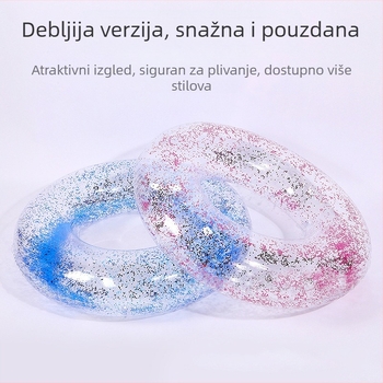 Dječji prozirni plivački prsten sa štrasom, PVC ekološki prihvatljiv, nadomak napuhavanja, debljina 0.25 mm, dizajn ispod pazuha za sprječavanje prevrnutja