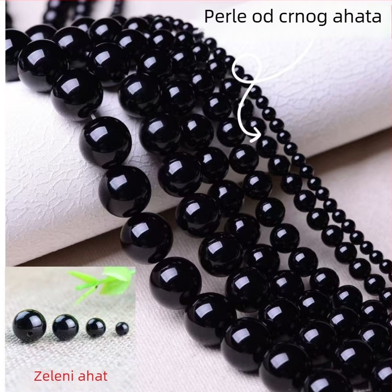 Crne ahatne perle – poluproizvodi za DIY narukvice i dodaci