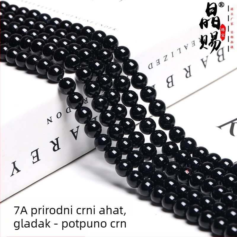 7A prirodni crni ahat kuglice za DIY nakit, okrugle, 10 mm, polirane, dijelovi za izradu nakita, poluproizvodi