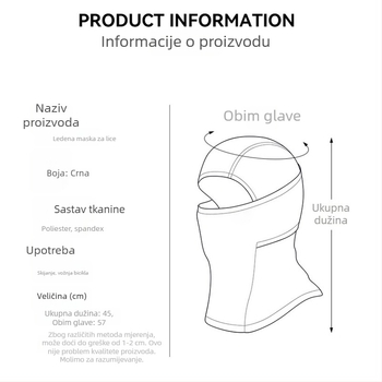 Maska za biciklizam s integriranom ovratnicom za zimsku zaštitu lica, materijal: Spandex/Lycra, unisex