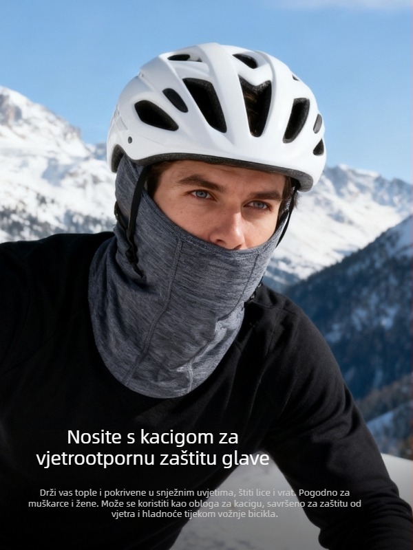 Gray Shell Merino vunena maska za biciklizam, unisex — zimska zaštita lica, vjetrootpornost, unutarnja postava kacige