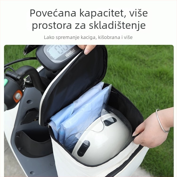 Velika vodootporna torba za električni bicikl s prednjim džepom, prostorom za kacigu i spremištem kišne jakne; kompatibilno s Yadea i AIMA.