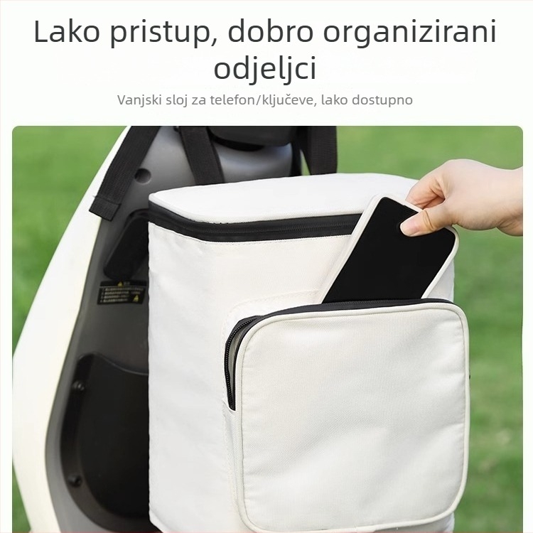 Velika vodootporna torba za električni bicikl s prednjim džepom, prostorom za kacigu i spremištem kišne jakne; kompatibilno s Yadea i AIMA.