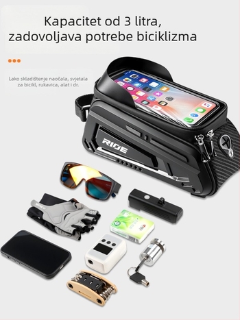 Torba na prednjoj cijevi za cestovne i planinske bicikle, model 985, materijal Silk Flower, prednja pretinac za pohranu