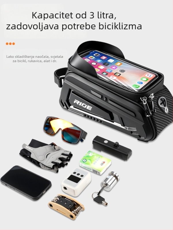 Torba na prednjoj cijevi za cestovne i planinske bicikle, model 985, materijal Silk Flower, prednja pretinac za pohranu