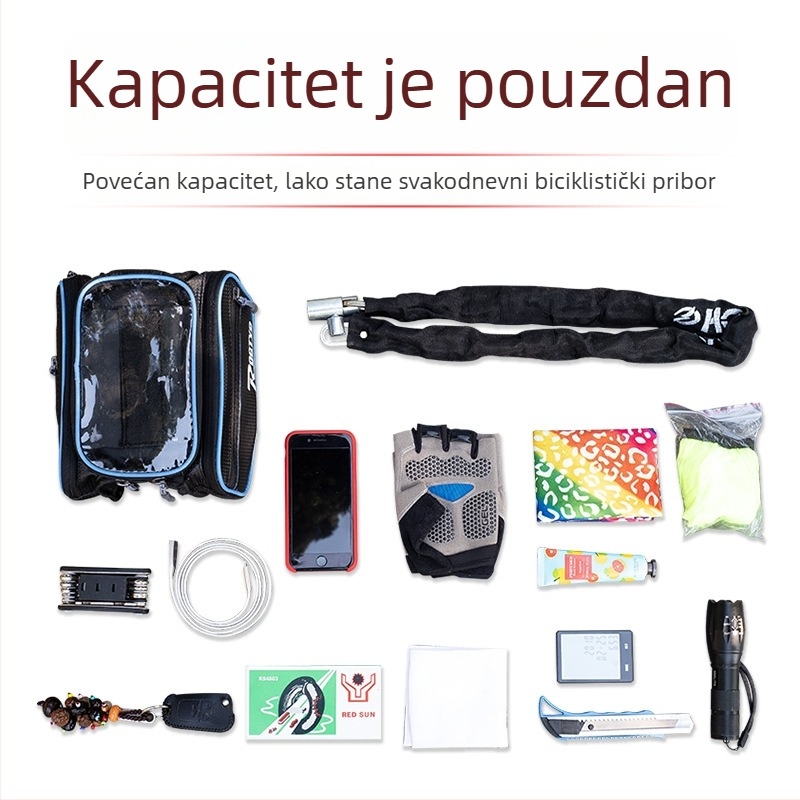 Torba za okvir planinskog bicikla, velike kapacitete, vodootporna, s dodirnim zaslonom za telefon, prednja torba na okvir