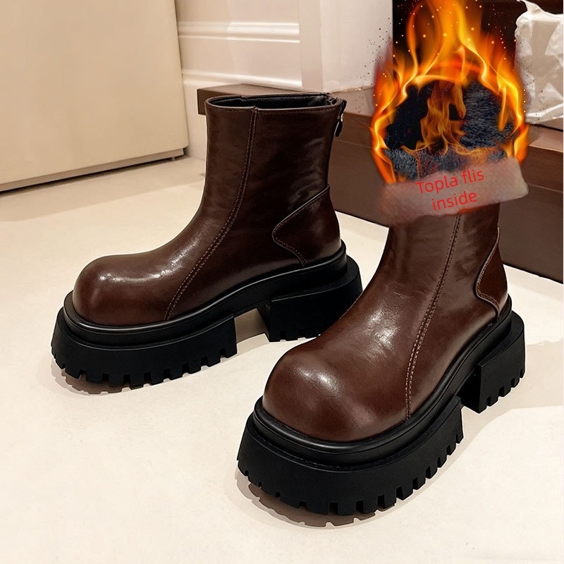 Ženske Martin čizme - okrugli vrh, podstavljene fleece, debela potplata, stražnji zatvarač