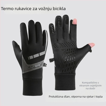 Zimske rukavice za biciklizam za odrasle, unisex, reflektirajuće, kompatibilne s dodirnim zaslonom, protuklizne, otporne na vjetar, s plišanom podstavom