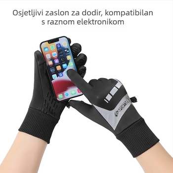 Zimske rukavice za biciklizam za odrasle, unisex, reflektirajuće, kompatibilne s dodirnim zaslonom, protuklizne, otporne na vjetar, s plišanom podstavom