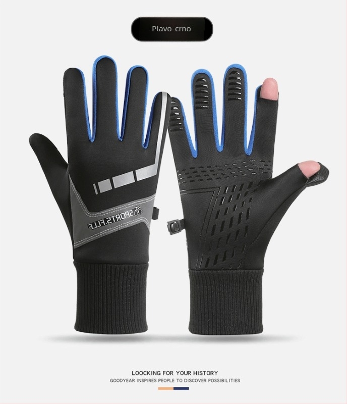 Zimske rukavice za biciklizam za odrasle, unisex, reflektirajuće, kompatibilne s dodirnim zaslonom, protuklizne, otporne na vjetar, s plišanom podstavom