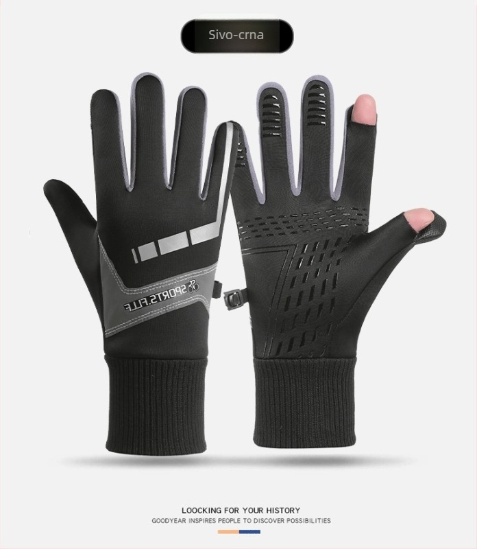 Zimske rukavice za biciklizam za odrasle, unisex, reflektirajuće, kompatibilne s dodirnim zaslonom, protuklizne, otporne na vjetar, s plišanom podstavom