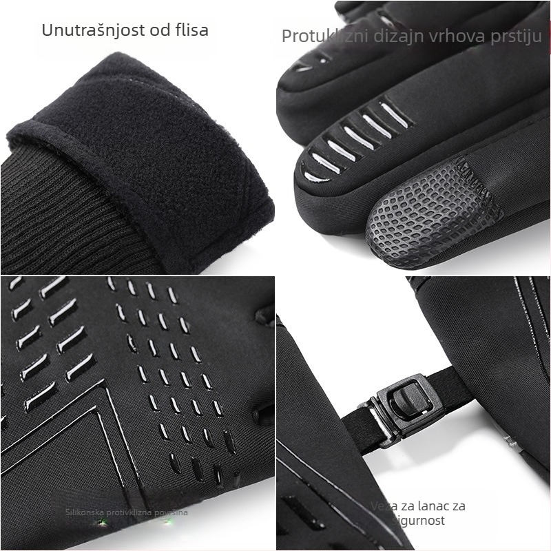 Zimske rukavice za biciklizam za odrasle, unisex, reflektirajuće, kompatibilne s dodirnim zaslonom, protuklizne, otporne na vjetar, s plišanom podstavom