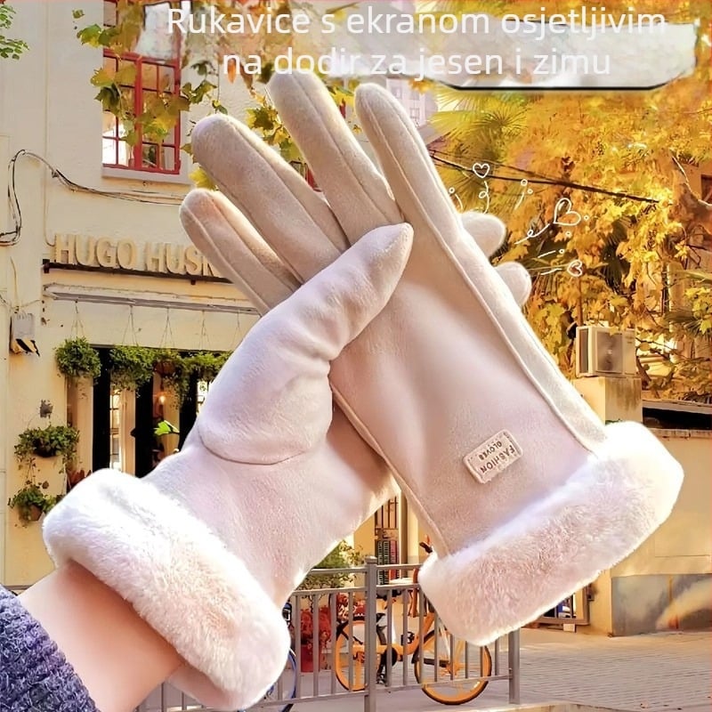 Ženske zimske rukavice s fleec podstavom za biciklizam i vožnju, protuklizne, korejskog stila, duge