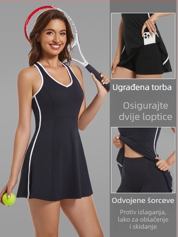 Sportska haljina za trening s umetkom za prsni dio, bez rukava, jednobojna; materijal: mješavina kemijskih vlakana; vanjski materijal 78% najlon; podstava 22% spandex