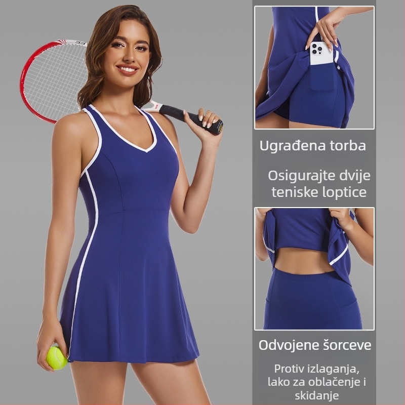 Sportska haljina za trening s umetkom za prsni dio, bez rukava, jednobojna; materijal: mješavina kemijskih vlakana; vanjski materijal 78% najlon; podstava 22% spandex