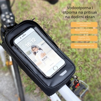 Torba za bicikl od umjetne kože, kapaciteta 1,5 L, model F001, za upravljač i gornju cijev, prostor za pohranu