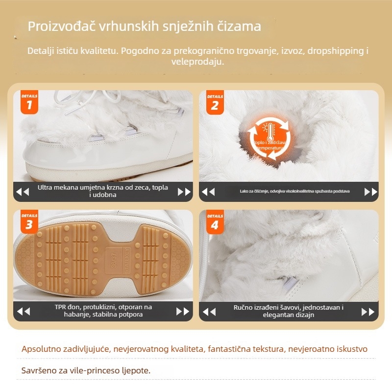 Ženske čizme za snijeg s debelim potplatom, plišani gornji dio, odvojiva topla podstava, visokog kroja, protuklizna gumena potplata