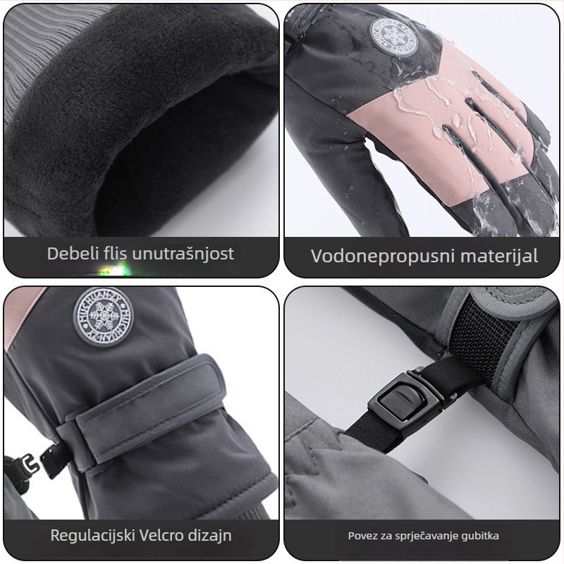 Unisex rukavice za skijanje i biciklizam s fleec podstavom, dugi, debeli, vodoodporni i kompatibilni s dodirnim zaslonom