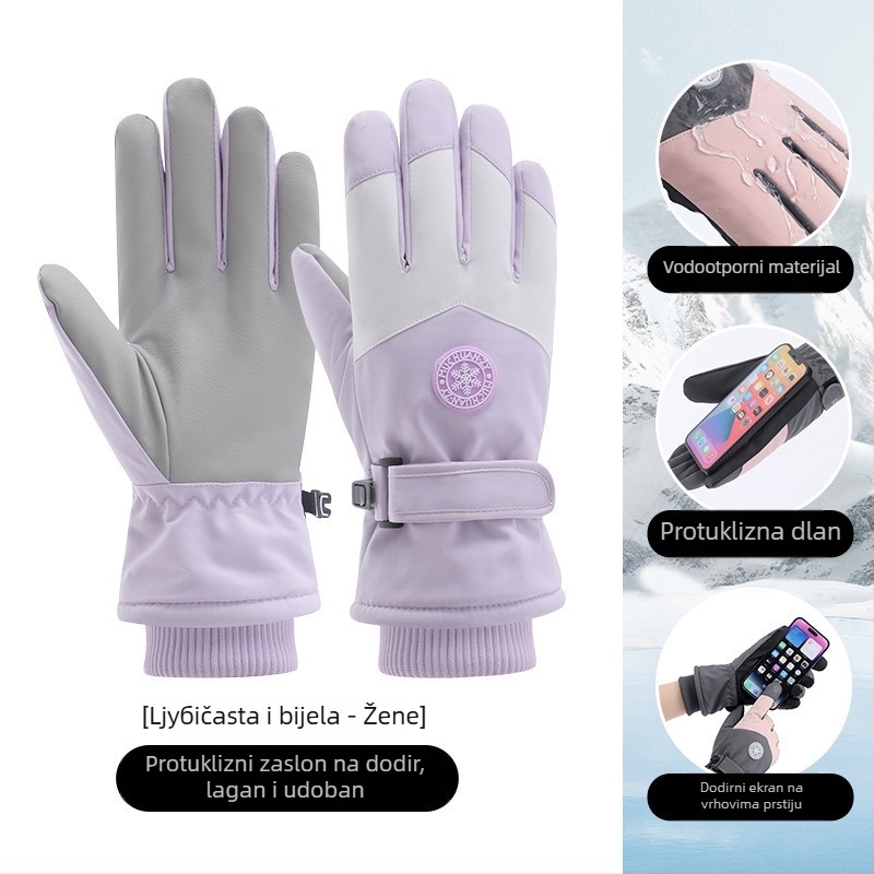 Unisex rukavice za skijanje i biciklizam s fleec podstavom, dugi, debeli, vodoodporni i kompatibilni s dodirnim zaslonom