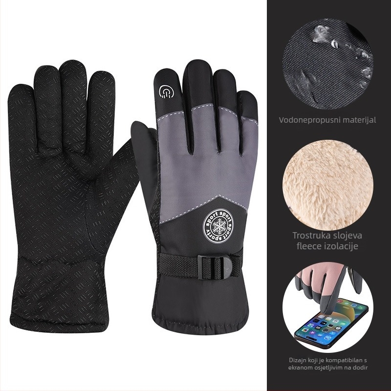 Unisex rukavice za skijanje i biciklizam s fleec podstavom, dugi, debeli, vodoodporni i kompatibilni s dodirnim zaslonom