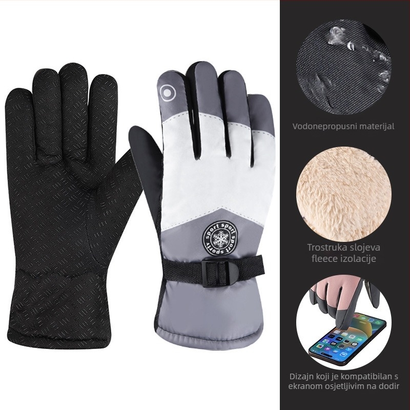 Unisex rukavice za skijanje i biciklizam s fleec podstavom, dugi, debeli, vodoodporni i kompatibilni s dodirnim zaslonom