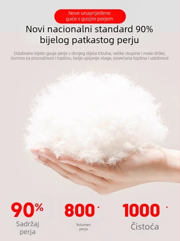 Ženske hlače s perjem za vanjsku odjeću, vanjski sloj od najlona, punjenje od bijelog patka perja, visokim strukom, ravni kroj, debele zimske hlače