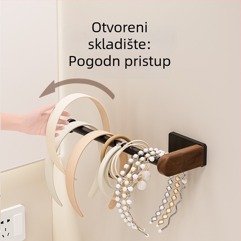 Zidni organizator gumica za kosu – stalak za nakit od ugljičnog čelika i drveta, za spremanje šminke i nakita