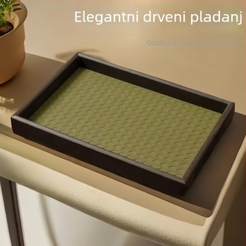 Drveni pladanj za nakit s kožnim i bambusovim naglascima, jednovrstan izložbeni tanjur, umjetnički stil, Qiwang