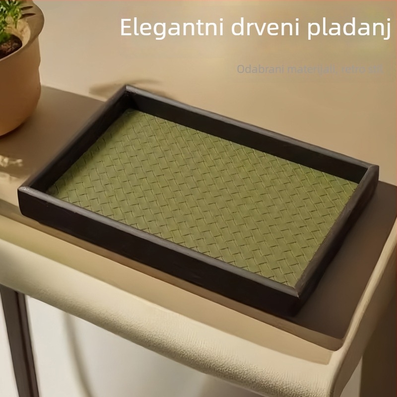 Drveni pladanj za nakit s kožnim i bambusovim naglascima, jednovrstan izložbeni tanjur, umjetnički stil, Qiwang