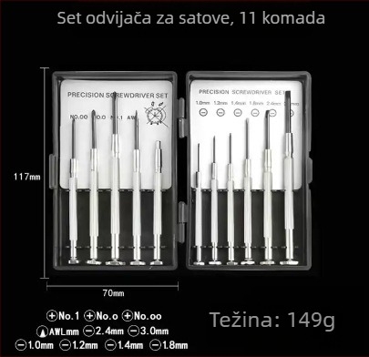 Set odvijača za satove, od čelika Cr_V krom-vanadija, magnetski, bez izolacije, težina 0.1 kg