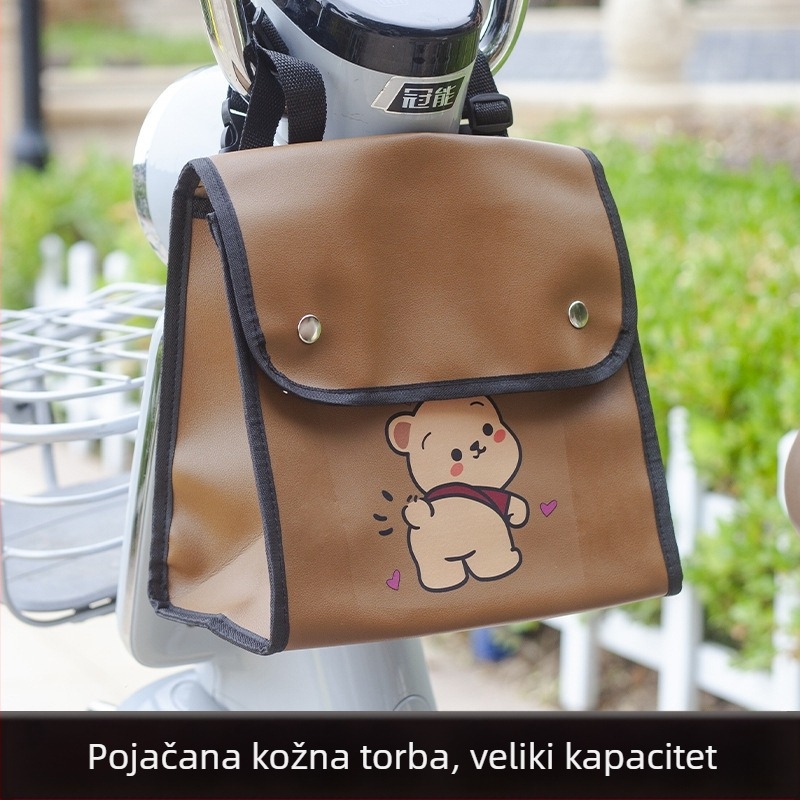 Torba za bicikl od umjetne kože, prednji kožni džep za bateriju, kapacitet 8 L, višenamjensko skladište za bateriju i punjač