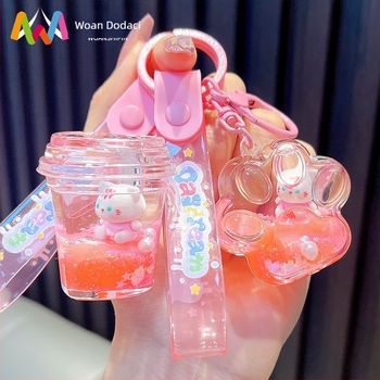 Woan akrilni ključni lanac sa sretnom mačkom i bočicom tekućeg pijeska – sladak dizajn, privjesak za poklon