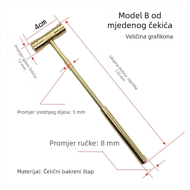 Stolni čekić za popravak satova s dvostrukom glavom i odvojivom ručkom; glava: željezo/bronz/plastik; drška: željezo/bronz; pogodan za popravak satova i ugradnju preciznih instrumenata