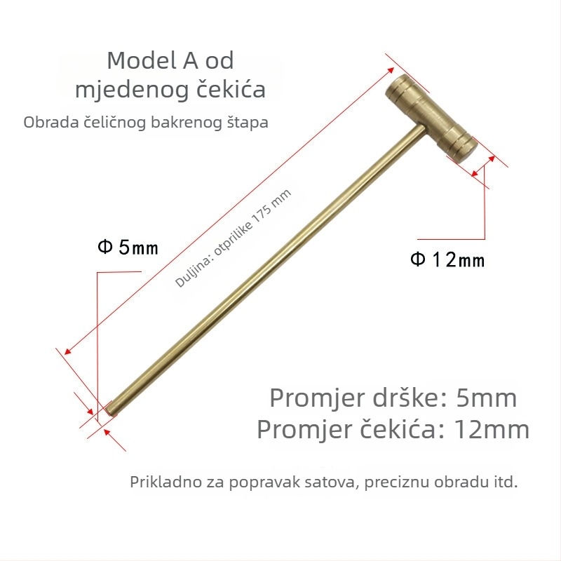 Stolni čekić za popravak satova s dvostrukom glavom i odvojivom ručkom; glava: željezo/bronz/plastik; drška: željezo/bronz; pogodan za popravak satova i ugradnju preciznih instrumenata