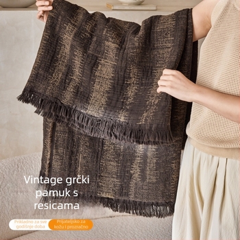 Vintage visokokvalitetna pamučna gazna deka s resicama – za odmor u uredu, navlaka za kauč, kompaktna deka za klimatizirane prostorije, posteljni runner