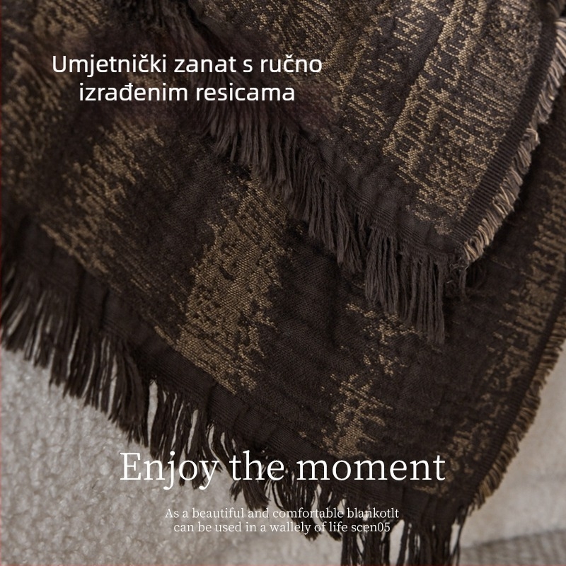 Vintage visokokvalitetna pamučna gazna deka s resicama – za odmor u uredu, navlaka za kauč, kompaktna deka za klimatizirane prostorije, posteljni runner