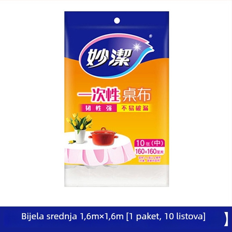 Jednokratni stolnjak od PE-a, kvadratnog oblika, debelog sloja, bez uzorka, nerazgradljiv.