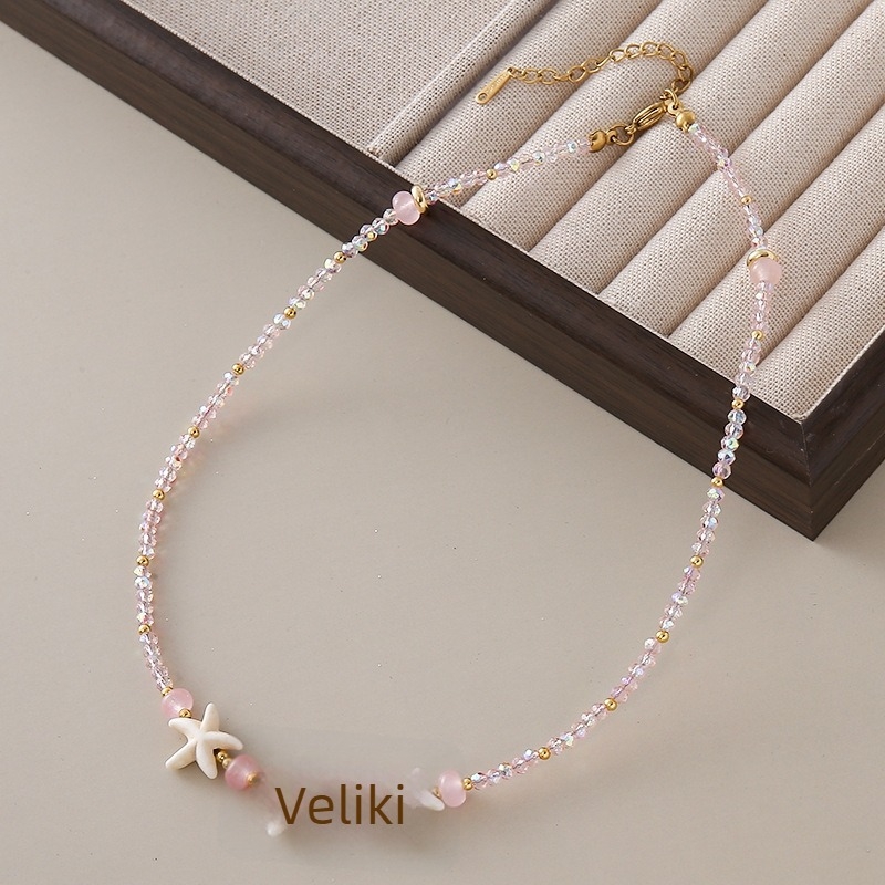 Ručni izradeni ogrlica od umjetnog kristala, privjesak školjke, lanac s kuglicama, casual stil za žene