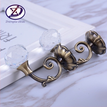 Kuke za zavjese, kristalna kuka s okruglom glavom od ratana, model Rattan Round Head Crystal Hook, cinkova legura, stil lagani luksuz, za viseće zavjese