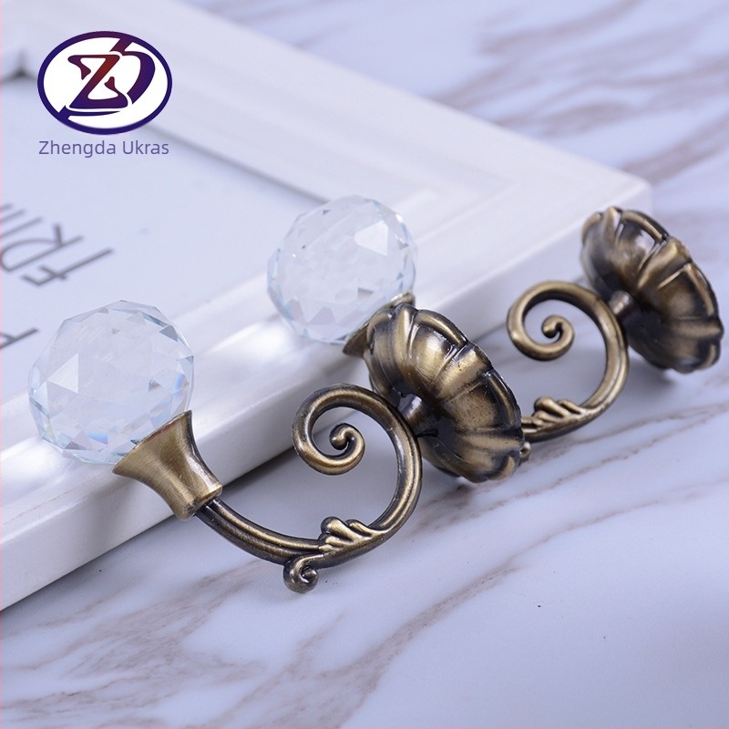 Kuke za zavjese, kristalna kuka s okruglom glavom od ratana, model Rattan Round Head Crystal Hook, cinkova legura, stil lagani luksuz, za viseće zavjese