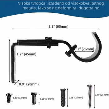 Prilagodljivi nosač zavjesne šipke – željezo, ručno podešavanje, dodaci za šipke za zavjese, za sve vrste zavjesa