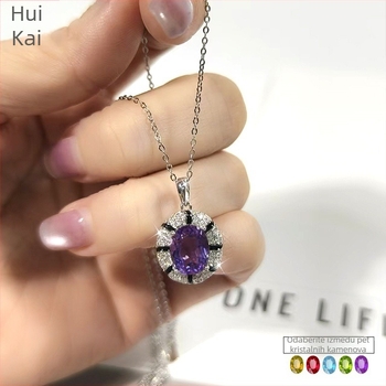 Viseći lančić s topazom od srebra 925, kristalna ugradnja, geometrijski oblik, lanac s križem