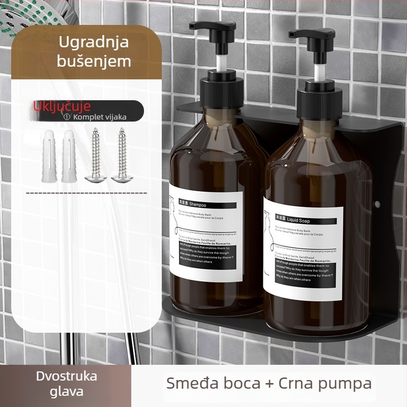 Zidni dozator sapuna s bočicom za šampon — ABS, ručni pritisak, oksidirano završno premazivanje