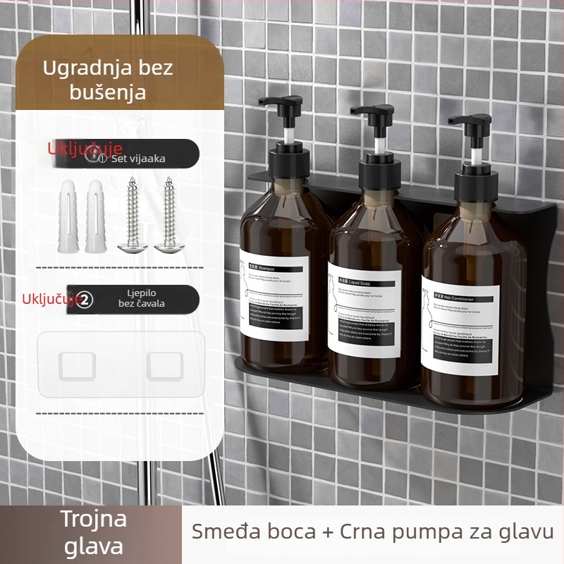 Zidni dozator sapuna s bočicom za šampon — ABS, ručni pritisak, oksidirano završno premazivanje