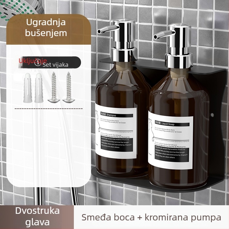 Zidni dozator sapuna s bočicom za šampon — ABS, ručni pritisak, oksidirano završno premazivanje