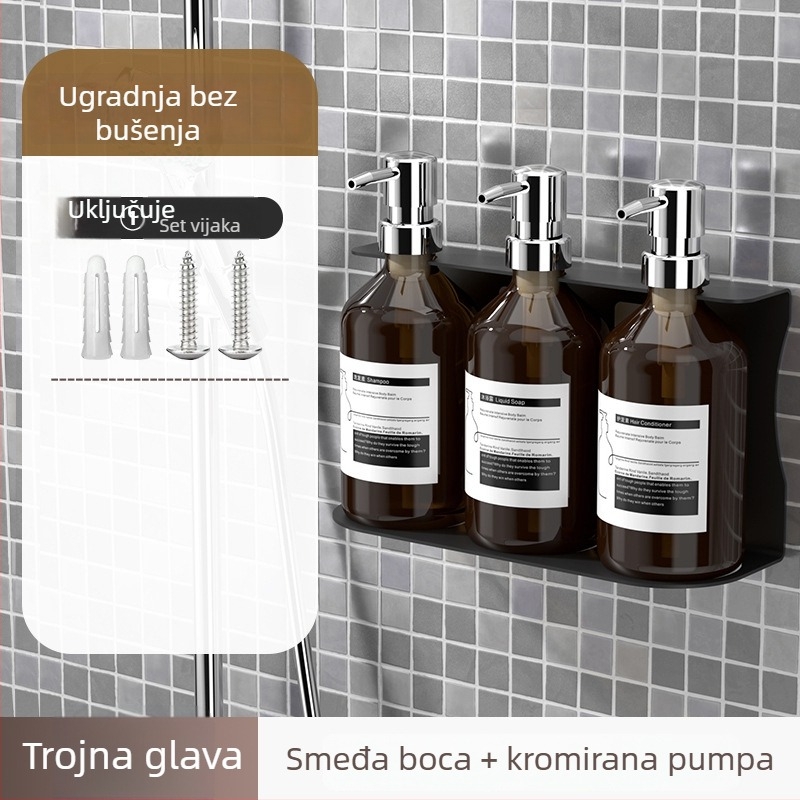 Zidni dozator sapuna s bočicom za šampon — ABS, ručni pritisak, oksidirano završno premazivanje