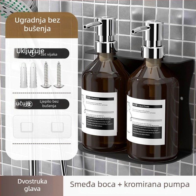 Zidni dozator sapuna s bočicom za šampon — ABS, ručni pritisak, oksidirano završno premazivanje