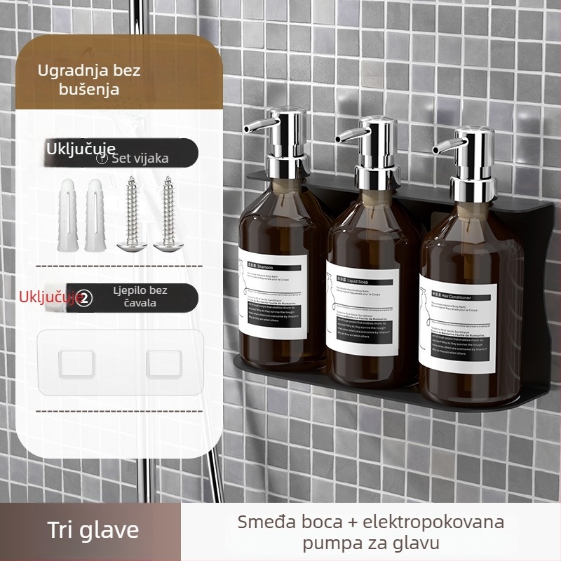Zidni dozator sapuna s bočicom za šampon — ABS, ručni pritisak, oksidirano završno premazivanje