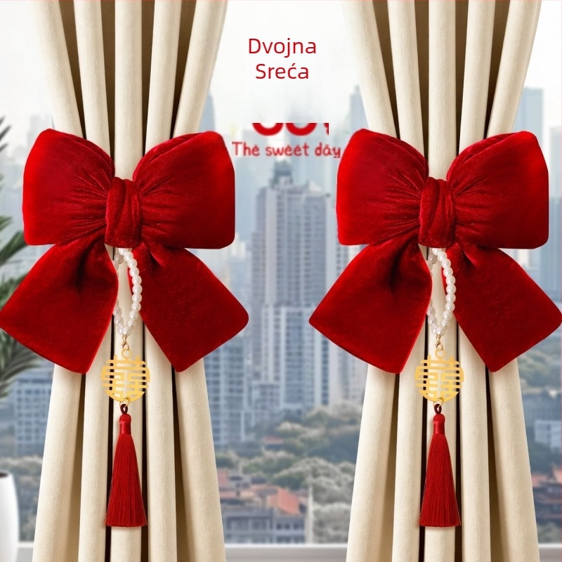 Set kopča za zavjese s plišanim mašnicama za svadbene dekoracije • Materijal: flanel • Značka: Ant • Pakiranje: karton • Namjena: vjenčanje
