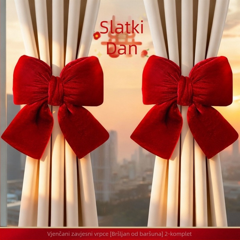 Set kopča za zavjese s plišanim mašnicama za svadbene dekoracije • Materijal: flanel • Značka: Ant • Pakiranje: karton • Namjena: vjenčanje
